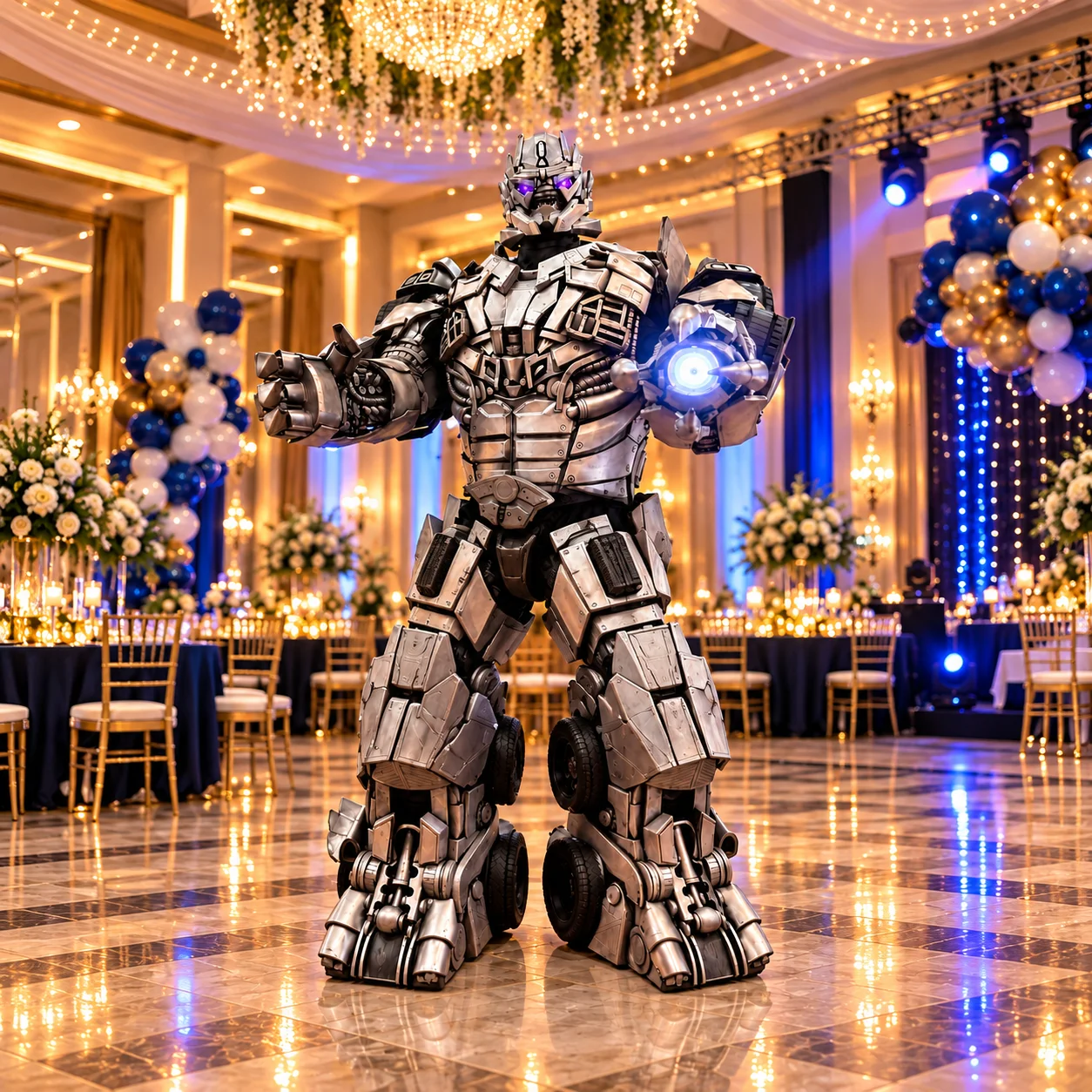 Megatron en un salón de gala iluminado