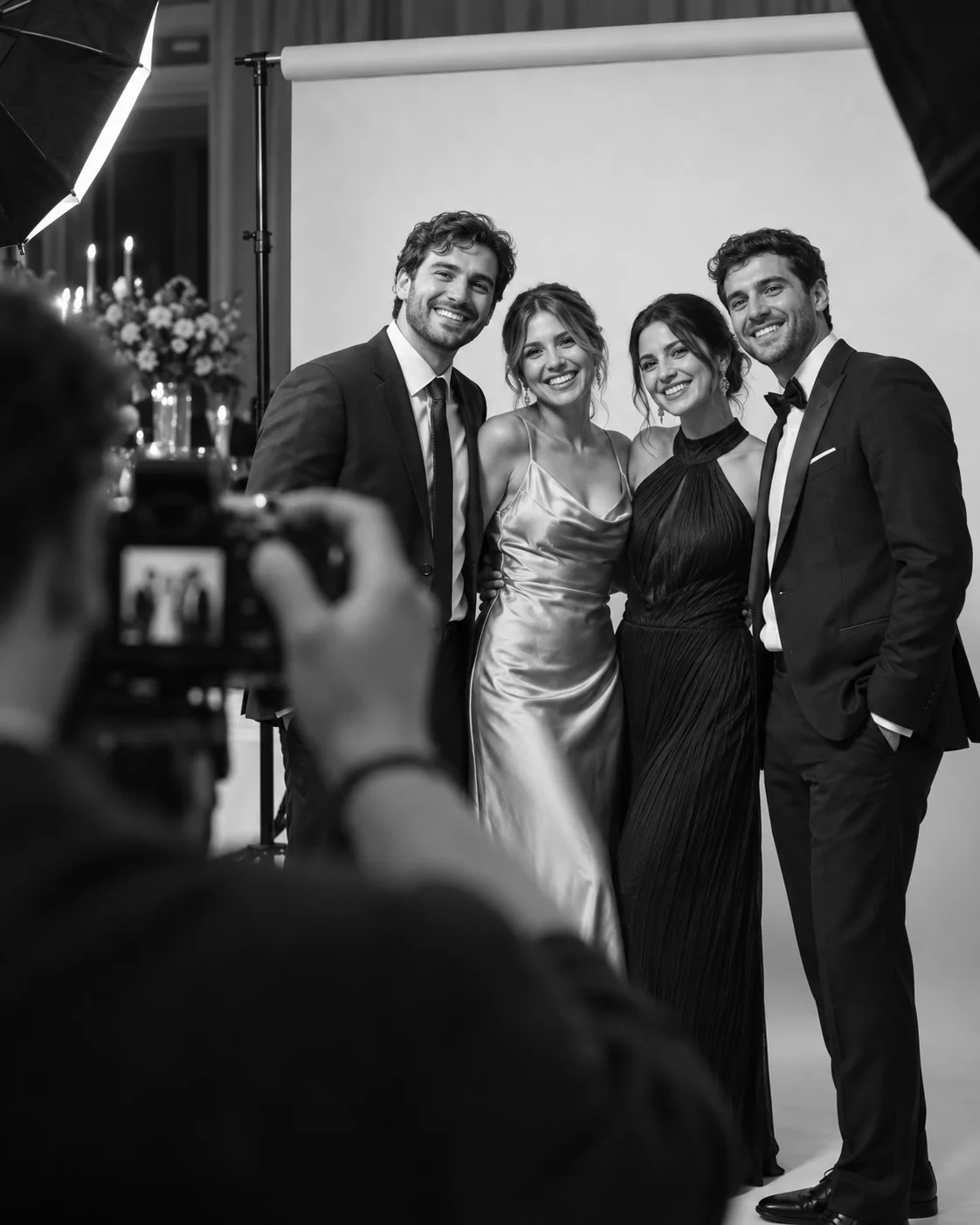 Cuatro invitados posan en B&W Studio.