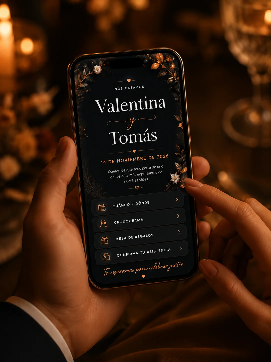 Presentación de una invitación digital de Festa